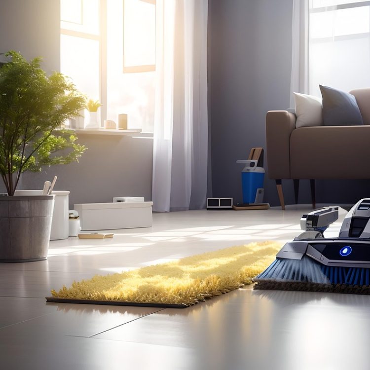 ai generated, robot, dustpan, sweeping, floor cleaning, living room, efficiency, spotless, dust removal, cleaning, robotics, automation, smart home, household chores, cleaning robot, tidiness, cleaning technology, robotic assistance, maintenance, floor hygiene, dust elimination, advanced cleaning, neatness, autonomous cleaning, floor care